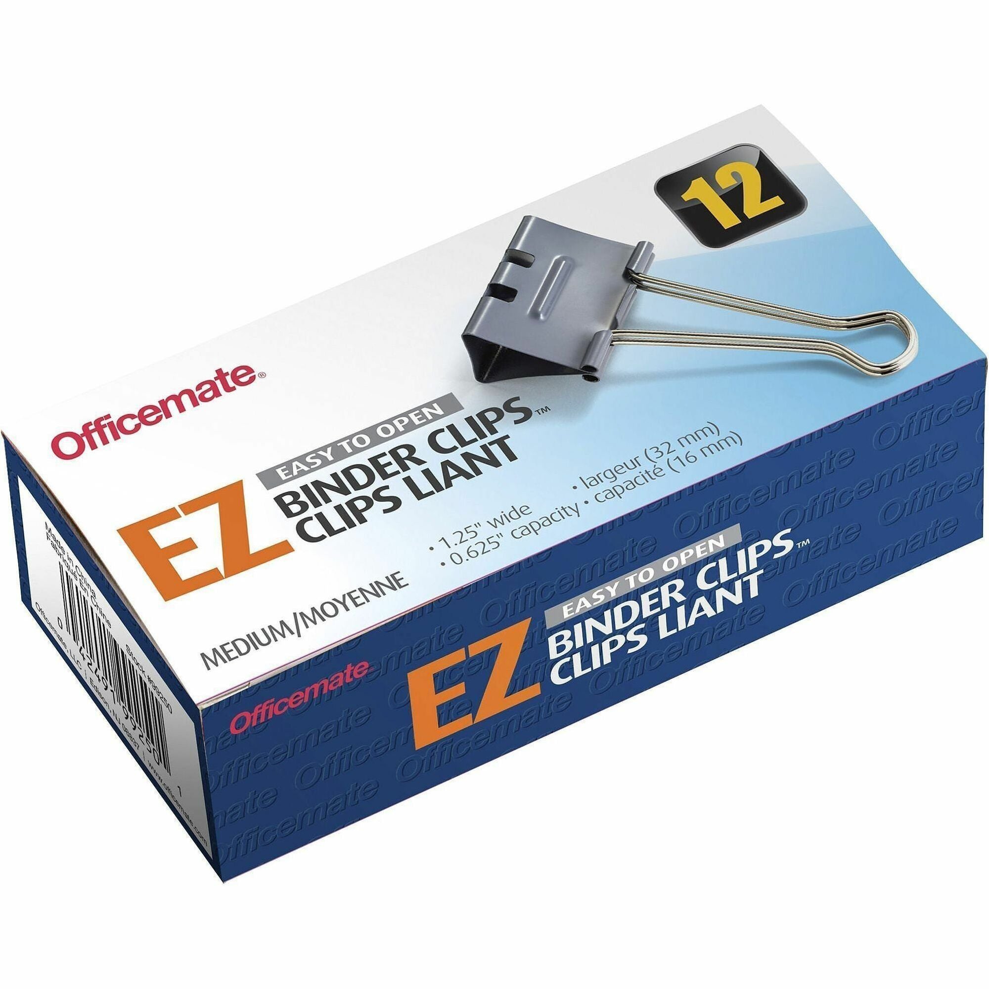 Officemate Binder Clip - Medium - 4.8" Length x 2.4" Width - 0.63" Size Capacity - for Binder - 12 / Box - Gray