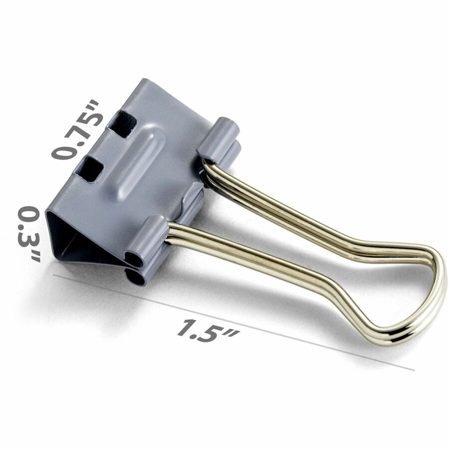 Officemate Binder Clip - Small - 2.8" Length x 1.7" Width - 0.38" Size Capacity - for Binder - 12 / Box - Gray