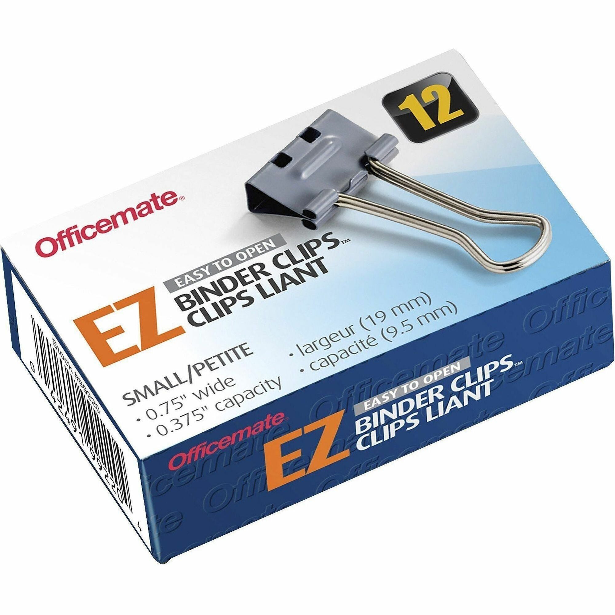 Officemate Binder Clip - Small - 2.8" Length x 1.7" Width - 0.38" Size Capacity - for Binder - 12 / Box - Gray