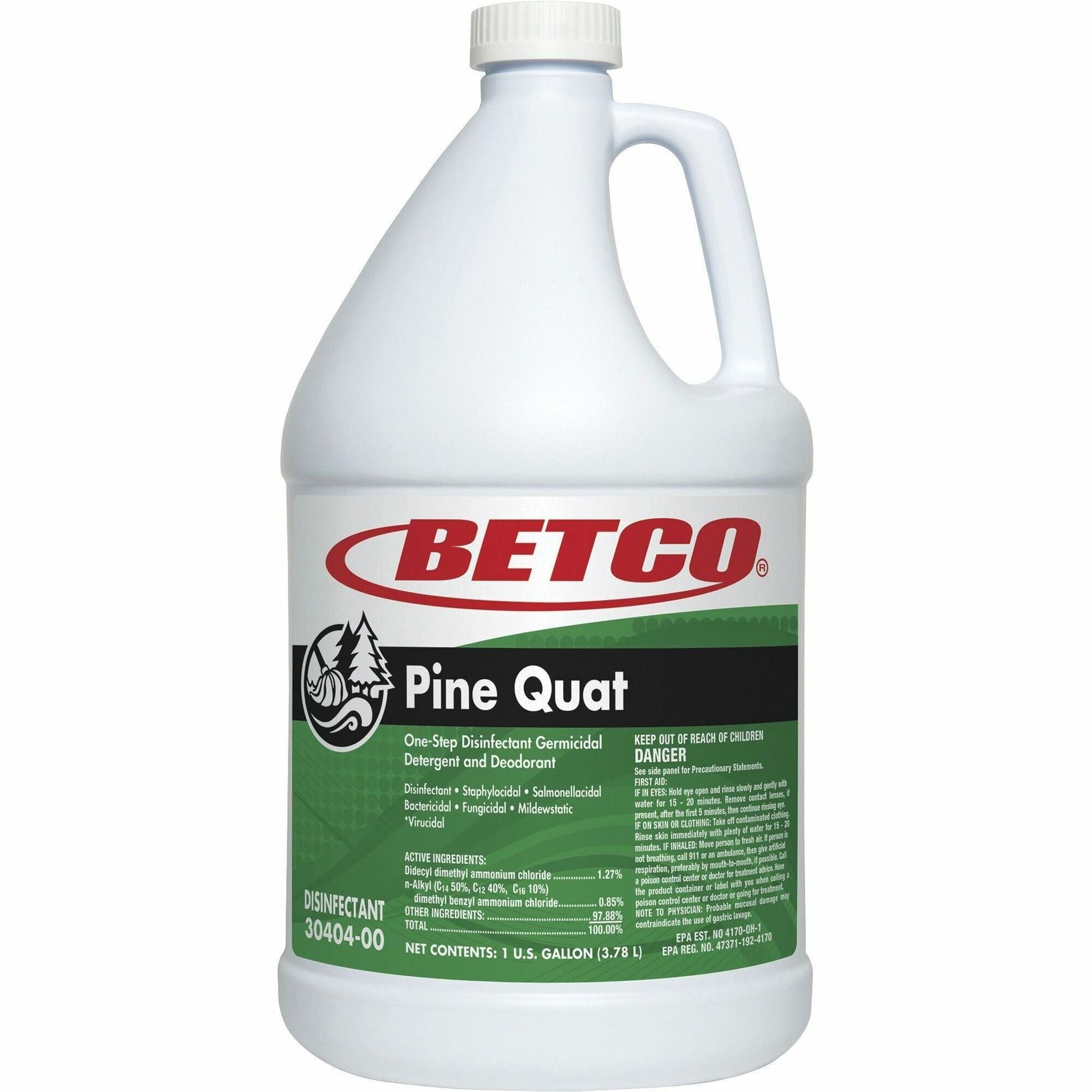 Betco Pine Quat Disinfectant - Ready-To-Use - 128 fl oz (4 quart) - Pine Scent - 4 / Carton - pH Neutral, Film-free, Pleasant Scent - Green, Clear