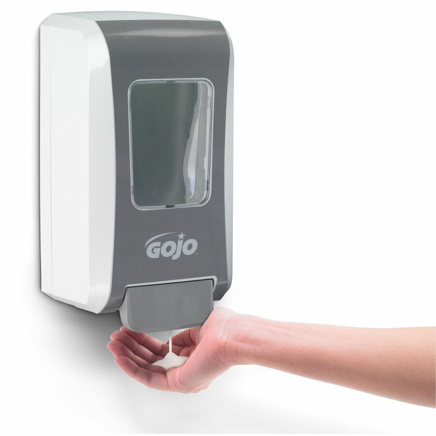 Gojo Push-Style FMX-20 Foam Soap Dispenser - 2.11 quart Capacity - Durable, Rugged, Wall Mountable, Easy-to-load - White, Gray - 
