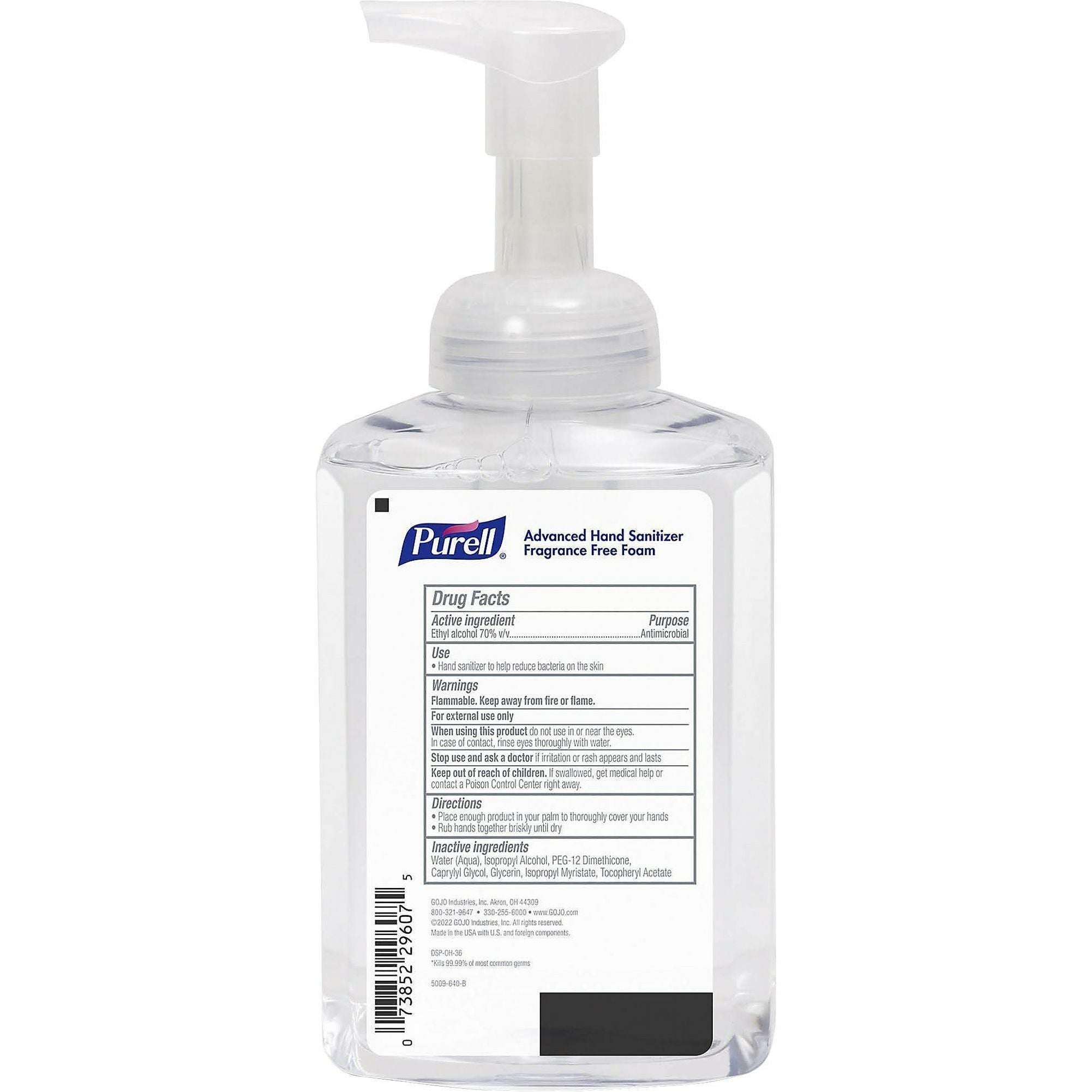 gojo-hand-sanitizer-foam-109-lb-pump-bottle-dispenser-kill-germs-hand-skin-clear-quick-drying-fragrance-free_goj500904 - 2