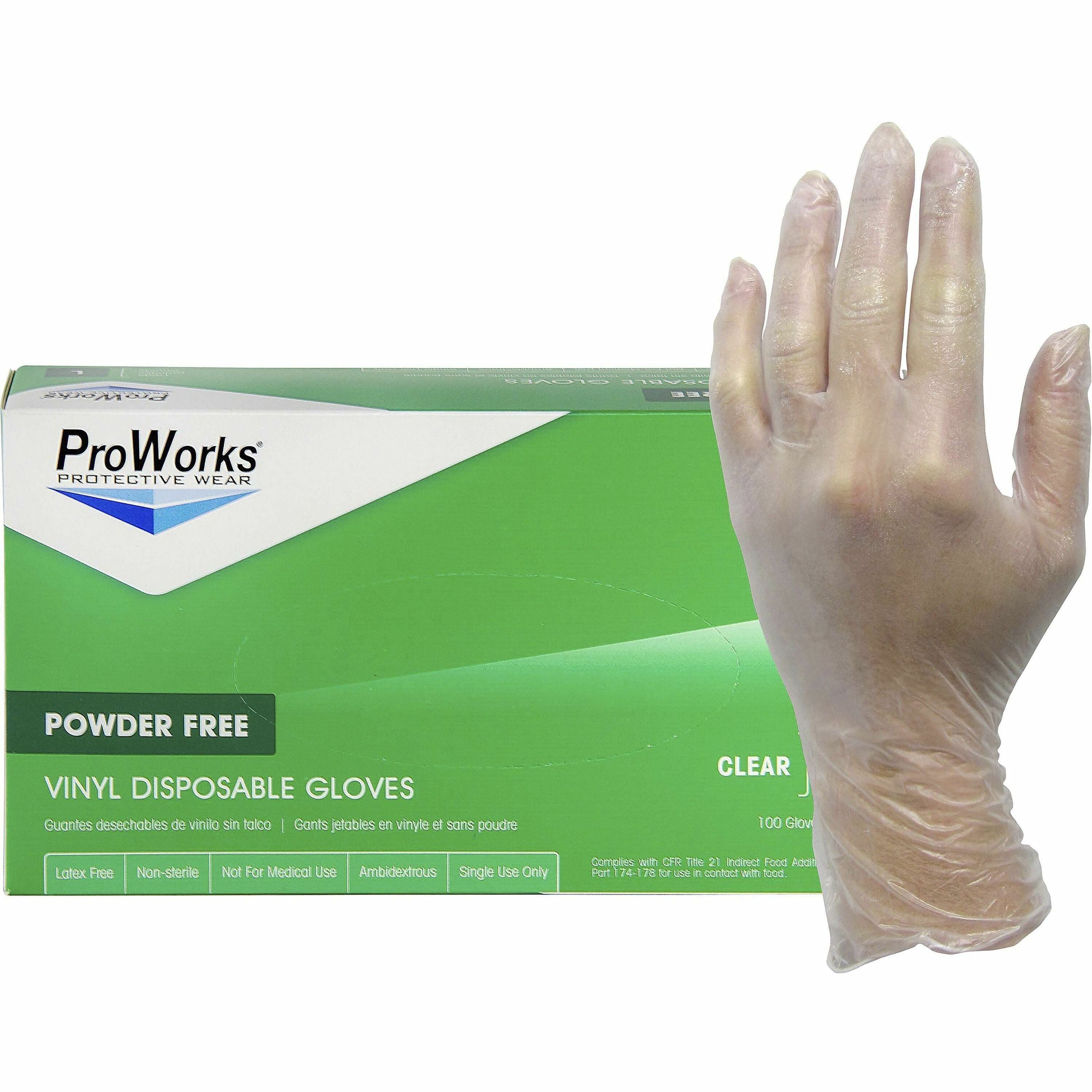 ProWorks Vinyl Industrial Gloves - X-Large Size - Vinyl - Clear - Non-sterile - For Industrial, Food Processing, Construction, Food Service, Hospitality, General Purpose - 100 / Box - 3 mil Thickness - 9" Glove Length