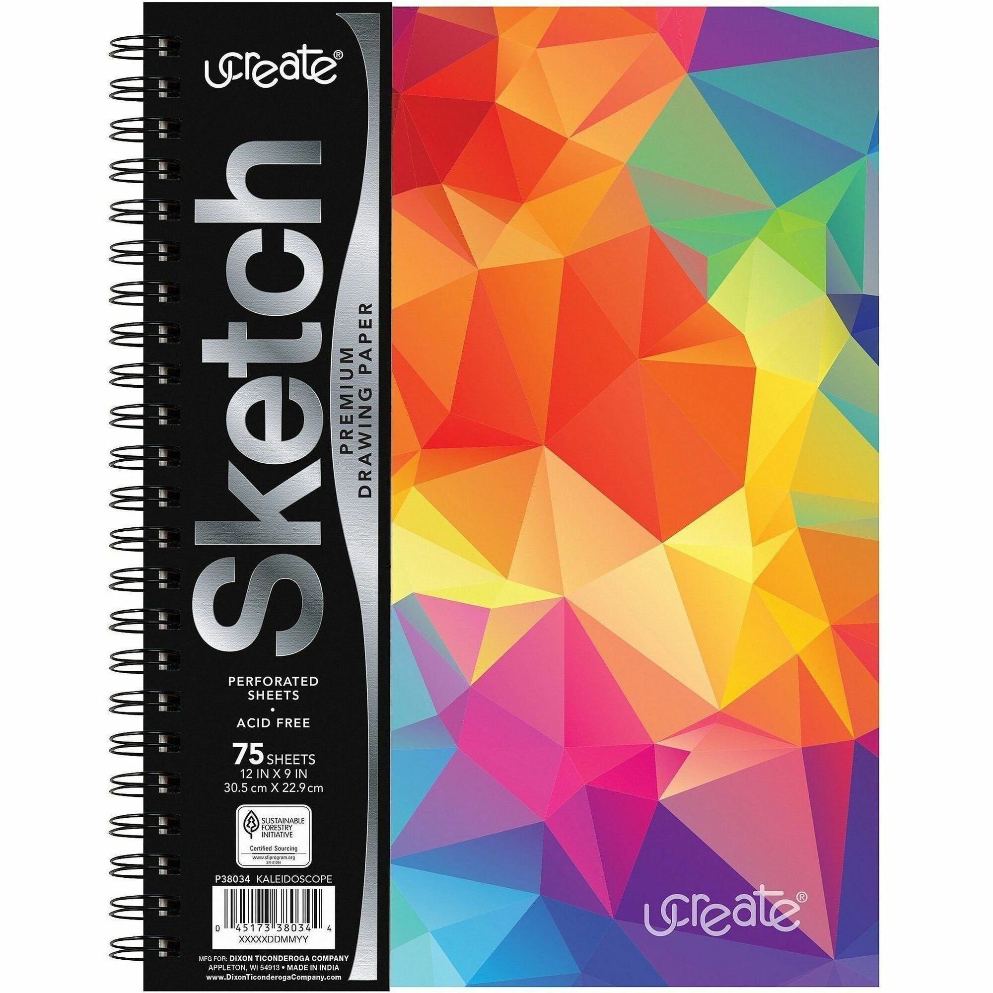 Pacon Fashion Sketch Book - 75 Pages - Spiral - 120 g/m2 Grammage - 9" x 6" - Neon Kaleidoscope Cover - Acid-free, Perforated, Durable