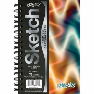 Pacon Fashion Sketch Book - 75 Pages - Spiral - 120 g/m2 Grammage - 9" x 6" - Neon Neon Abstract Cover - Acid-free, Perforated, Durable