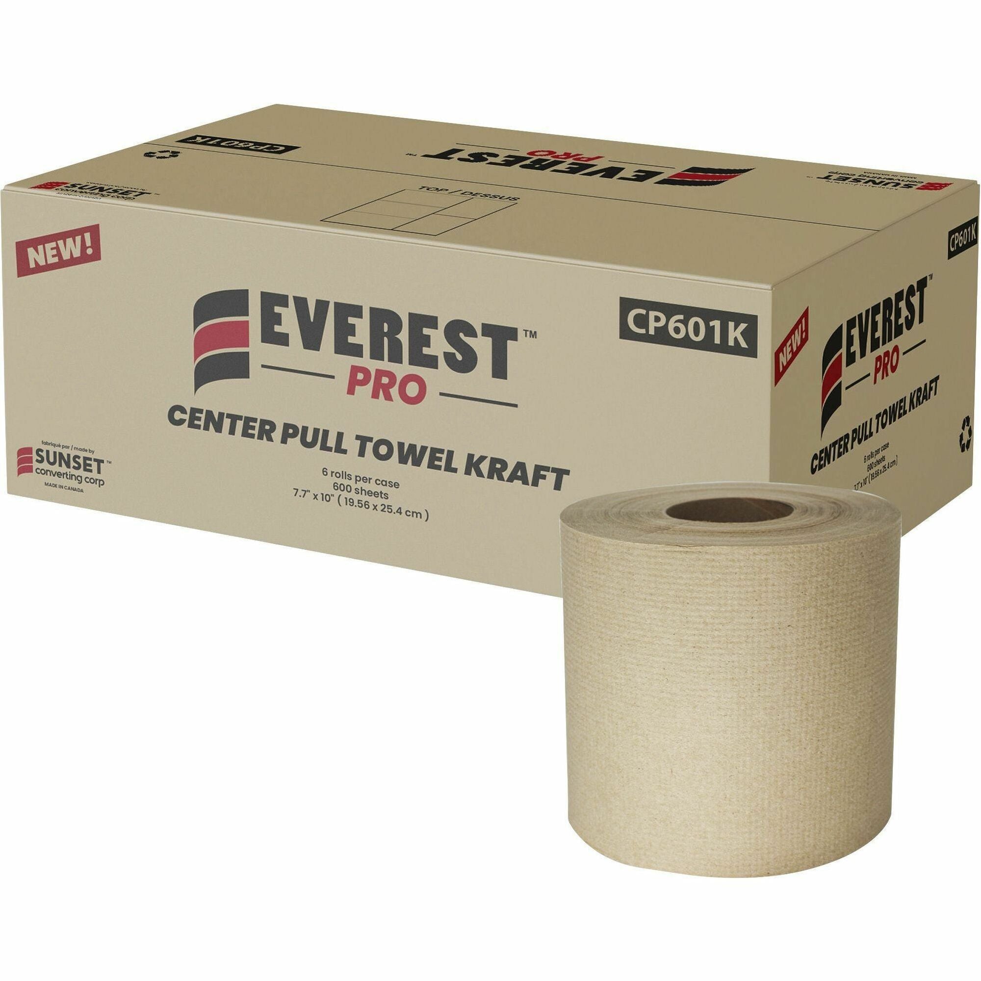 Everest Center-Pull Paper Towels - 2 Ply - 600 Sheets/Roll - Natural - Center Pull, Hygienic - For Hand, Restroom, High Traffic Area, Sanitary, Food Service