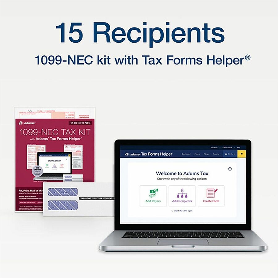 1099-NEC Online Tax Kit, Fiscal Year: 2023, Five-Part Carbonless, 8.5 x 3.66, 3 Forms/Sheet, 15 Forms Total