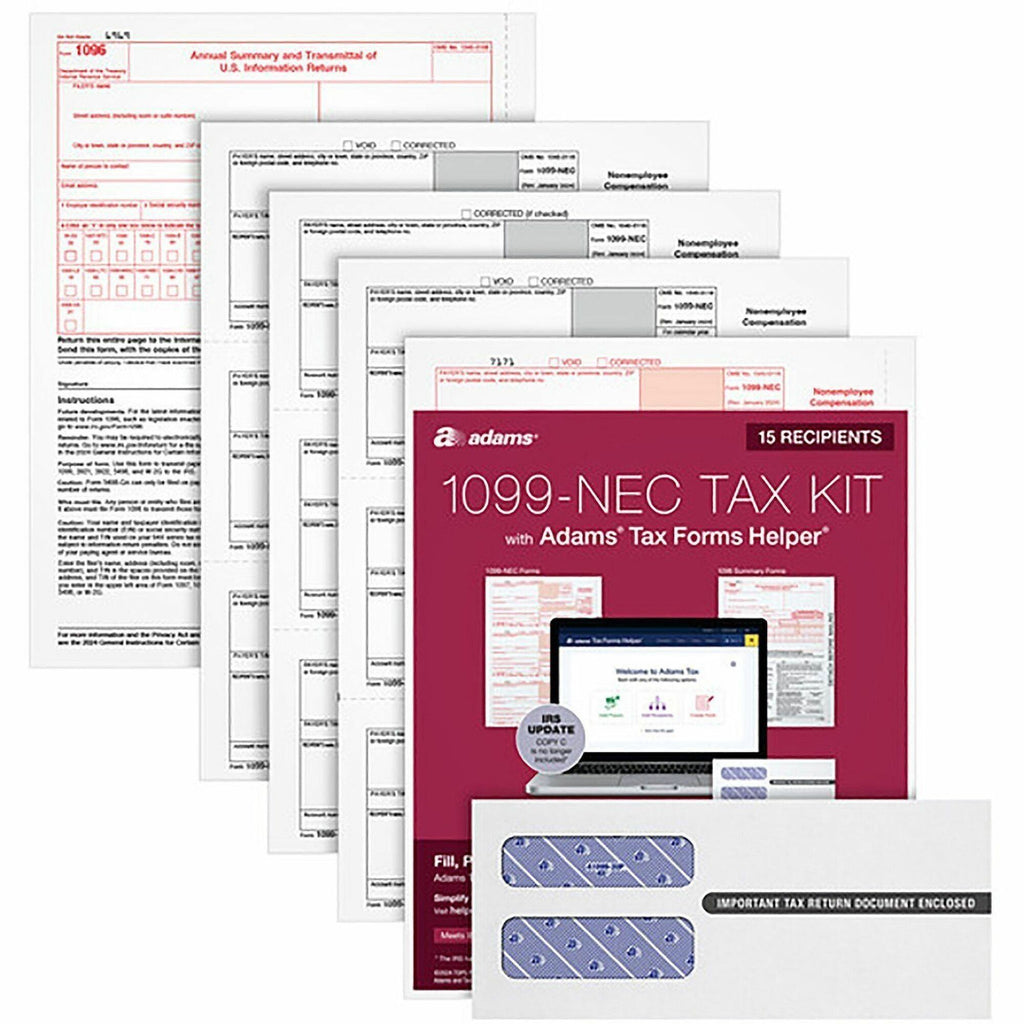 1099-NEC Online Tax Kit, Fiscal Year: 2023, Five-Part Carbonless, 8.5 x 3.66, 3 Forms/Sheet, 15 Forms Total