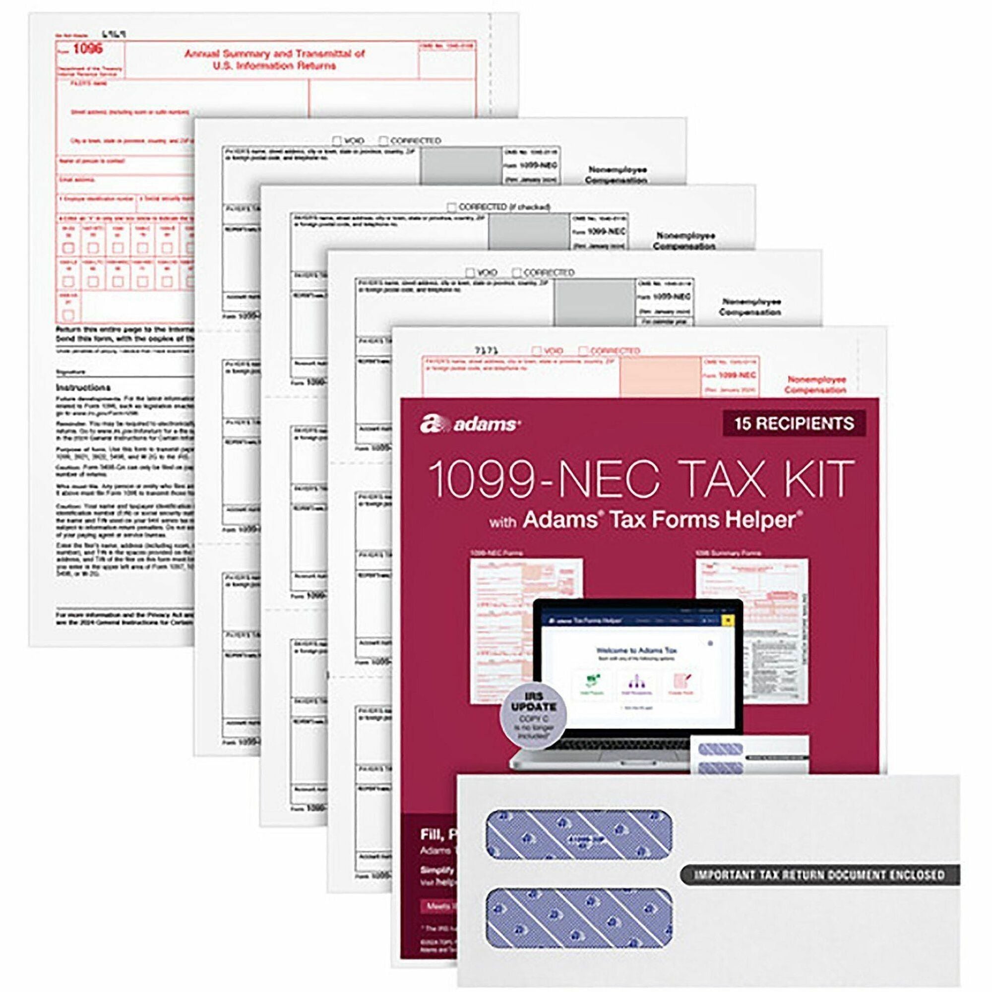 1099-NEC Online Tax Kit, Fiscal Year: 2023, Five-Part Carbonless, 8.5 x 3.66, 3 Forms/Sheet, 15 Forms Total
