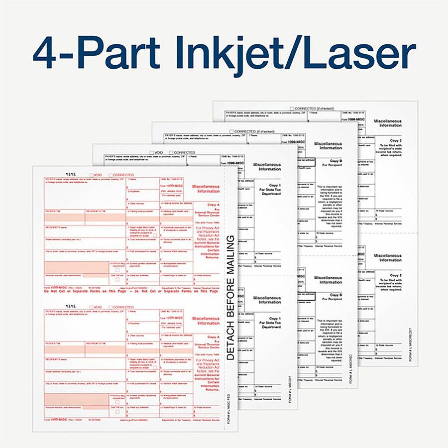 1099-MISC Five-Part Laser Forms and Envelopes, Fiscal Year: 2023, 5-Part Carbonless, 8 x 5, 2 Forms/Sheet, 10 Forms Total