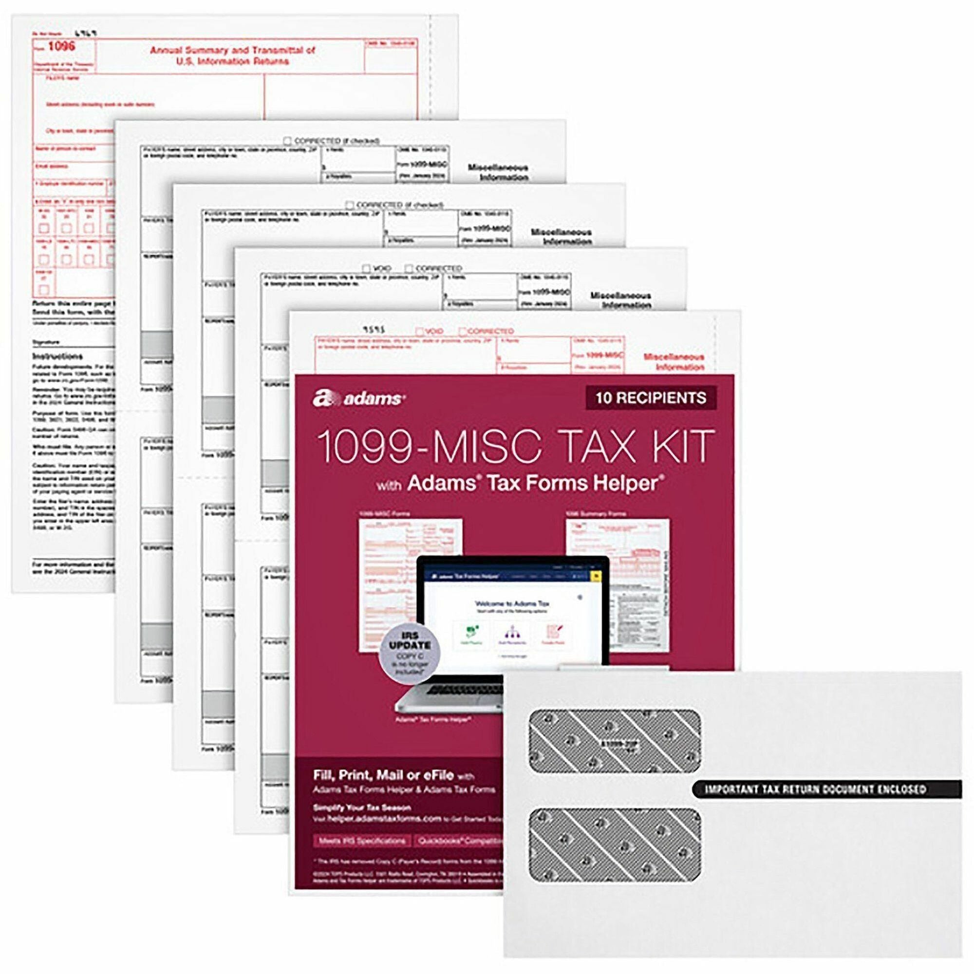 1099-MISC Five-Part Laser Forms and Envelopes, Fiscal Year: 2023, 5-Part Carbonless, 8 x 5, 2 Forms/Sheet, 10 Forms Total