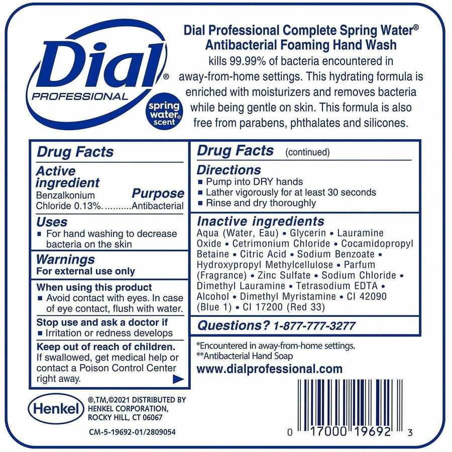 Henkel Antibacterial Foaming Hand Wash - Spring Water ScentFor - 57.5 fl oz (1700 mL) - Hand - Moisturizing - Antibacterial - Blue - 1 Each