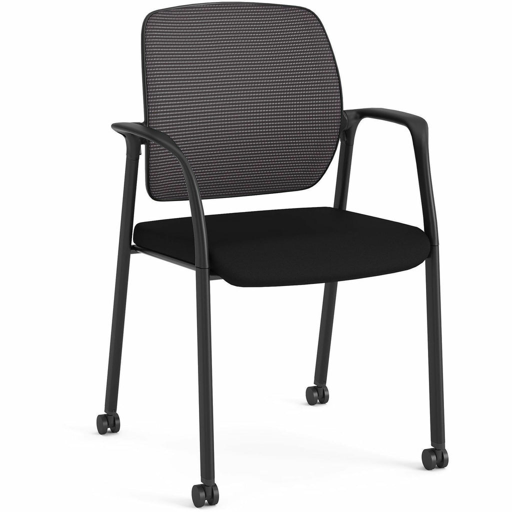 HON Nucleus Guest Chairs - Black Fabric Seat - Black Mesh Back - Four-legged Base - Armrest - 1 Each
