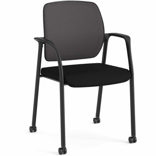 HON Nucleus Guest Chairs - Black Fabric Seat - Black Mesh Back - Four-legged Base - Armrest - 1 Each