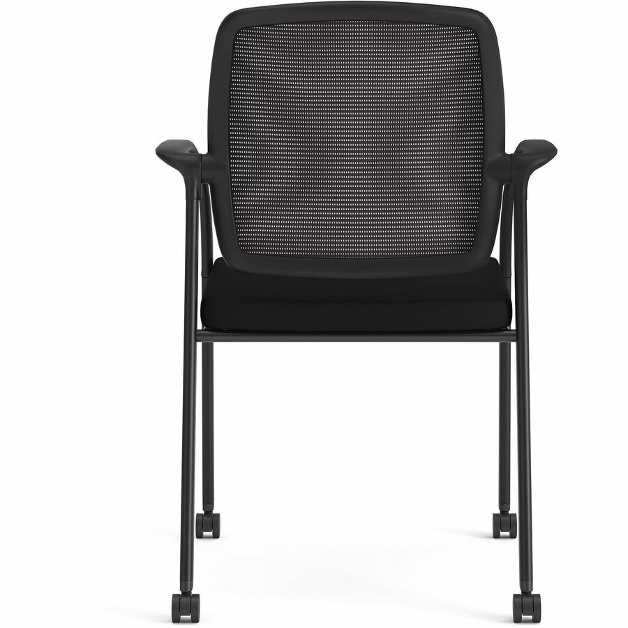 HON Nucleus Guest Chairs - Black Fabric Seat - Black Mesh Back - Four-legged Base - Armrest - 1 Each