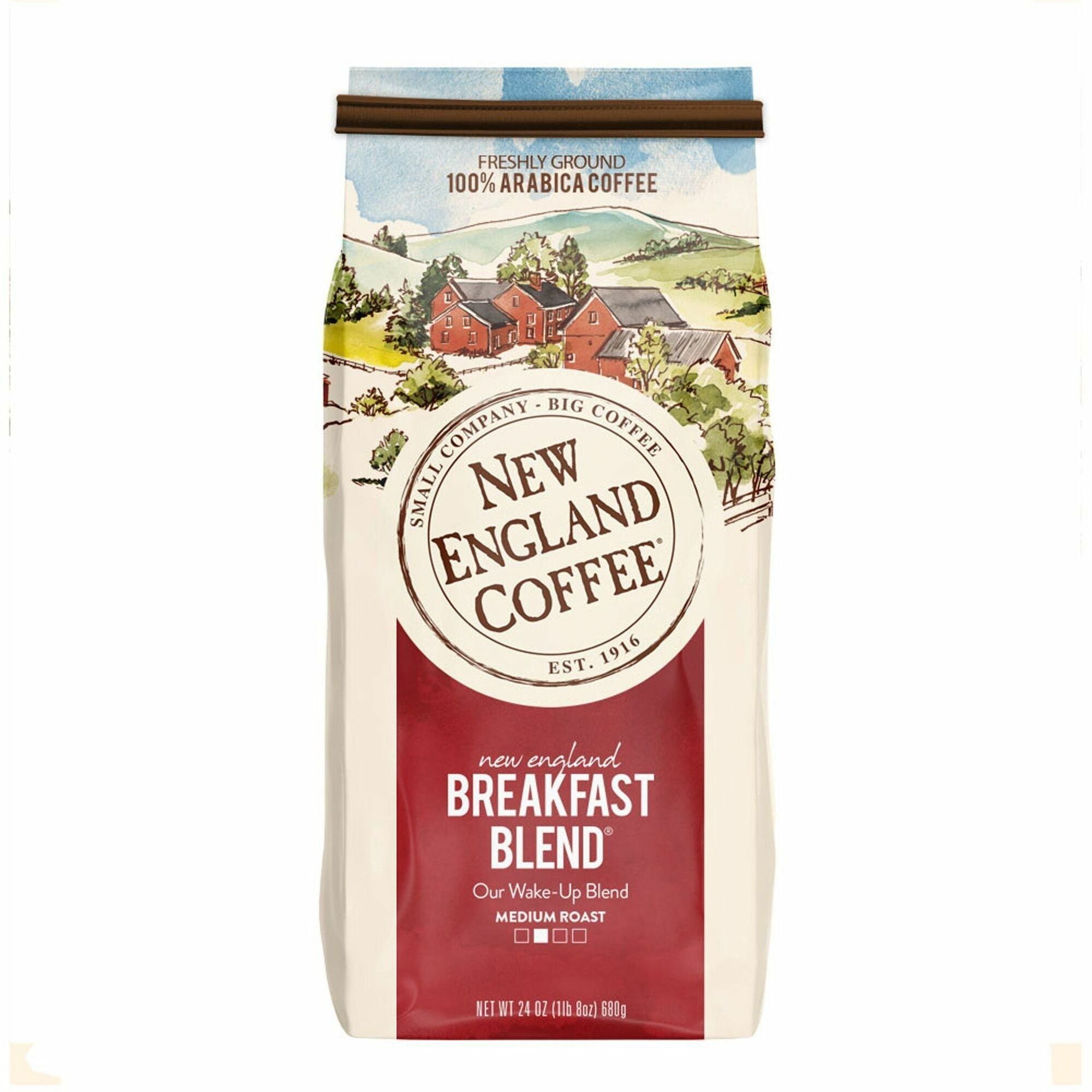 New England Coffee Ground Breakfast Blend Coffee - Medium - 24 oz - 4 / Carton