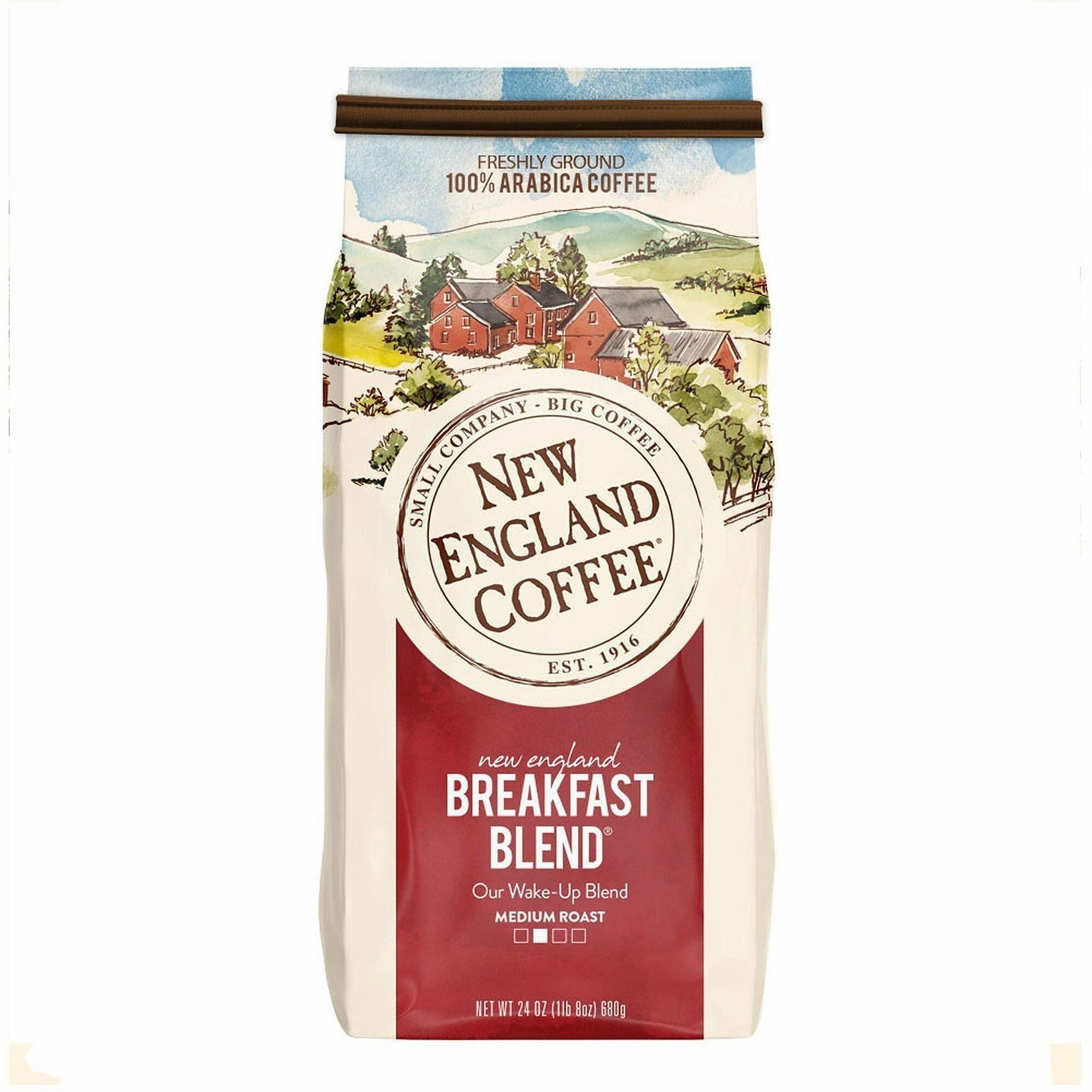 New England Coffee Ground Breakfast Blend Coffee - Medium - 24 oz - 4 / Carton