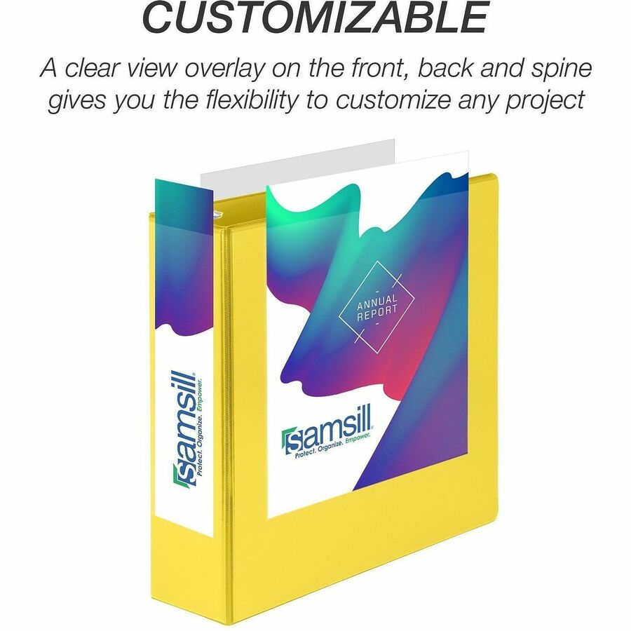 Samsill Durable Three-Ring View Binder - 3" Binder Capacity - 625 Sheet Capacity - 3 x D-Ring Fastener(s) - 2 Internal Pocket(s) - Polypropylene, Chipboard - Yellow - Recycled - Durable, PVC-free, Ink-transfer Resistant, Clear Overlay, Sturdy - 1 Eac