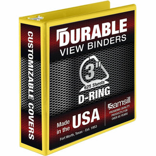 Samsill Durable Three-Ring View Binder - 3" Binder Capacity - 625 Sheet Capacity - 3 x D-Ring Fastener(s) - 2 Internal Pocket(s) - Polypropylene, Chipboard - Yellow - Recycled - Durable, PVC-free, Ink-transfer Resistant, Clear Overlay, Sturdy - 1 Eac