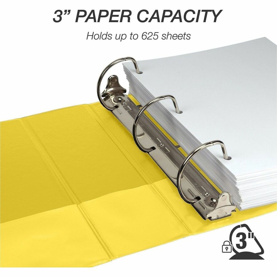 Samsill Durable Three-Ring View Binder - 3" Binder Capacity - 625 Sheet Capacity - 3 x D-Ring Fastener(s) - 2 Internal Pocket(s) - Polypropylene, Chipboard - Yellow - Recycled - Durable, PVC-free, Ink-transfer Resistant, Clear Overlay, Sturdy - 1 Eac