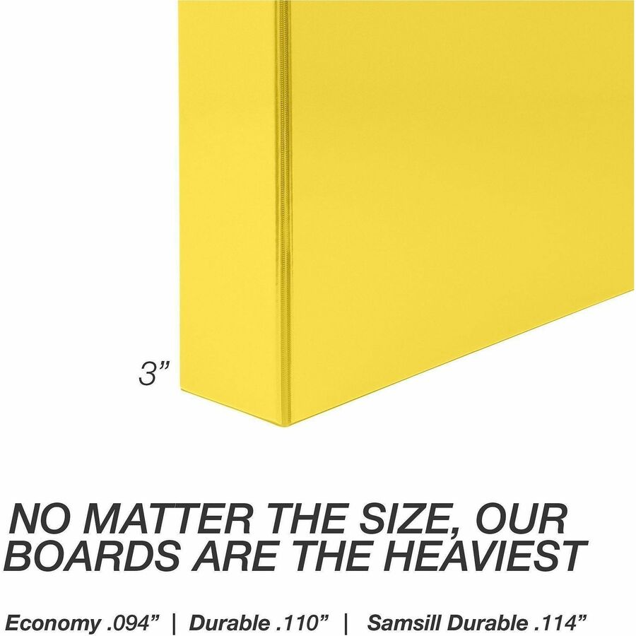 Samsill Durable Three-Ring View Binder - 3" Binder Capacity - 625 Sheet Capacity - 3 x D-Ring Fastener(s) - 2 Internal Pocket(s) - Polypropylene, Chipboard - Yellow - Recycled - Durable, PVC-free, Ink-transfer Resistant, Clear Overlay, Sturdy - 1 Eac
