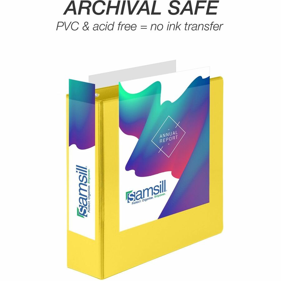 Samsill Durable Three-Ring View Binder - 3" Binder Capacity - 625 Sheet Capacity - 3 x D-Ring Fastener(s) - 2 Internal Pocket(s) - Polypropylene, Chipboard - Yellow - Recycled - Durable, PVC-free, Ink-transfer Resistant, Clear Overlay, Sturdy - 1 Eac - 6