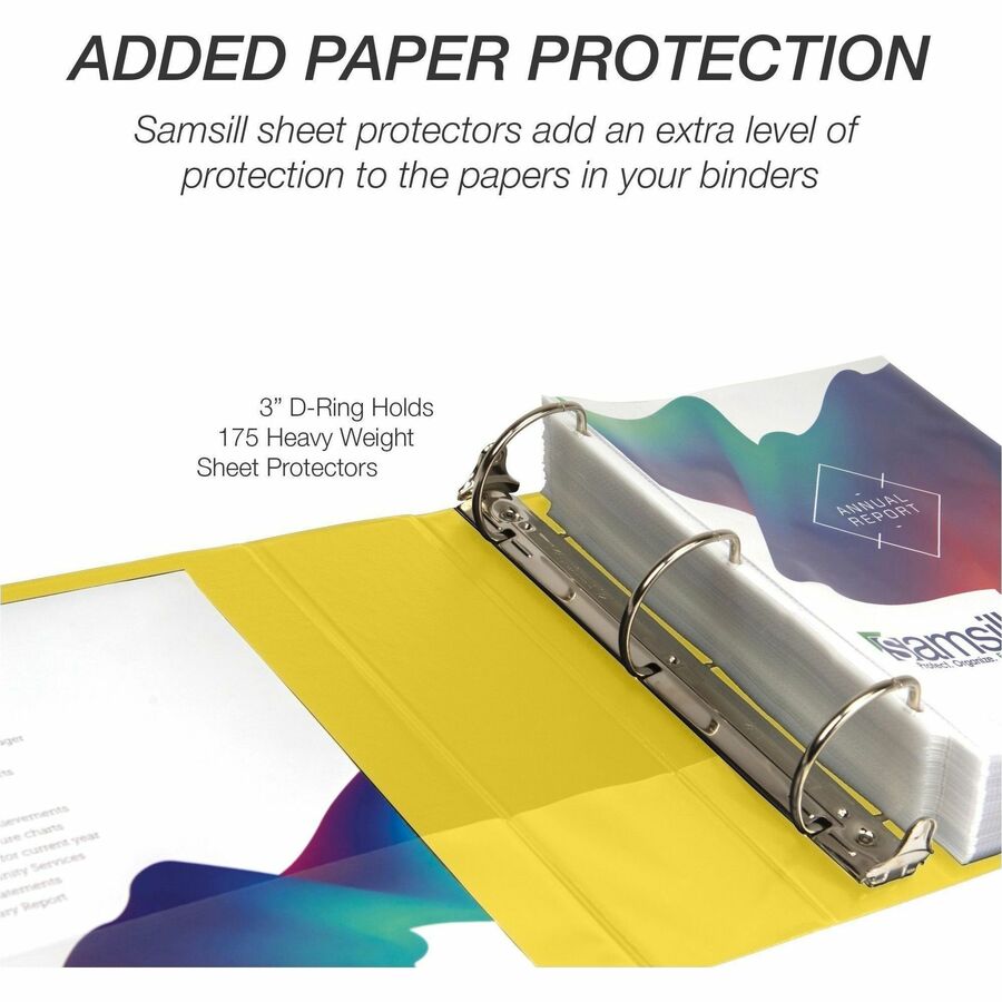 Samsill Durable Three-Ring View Binder - 3" Binder Capacity - 625 Sheet Capacity - 3 x D-Ring Fastener(s) - 2 Internal Pocket(s) - Polypropylene, Chipboard - Yellow - Recycled - Durable, PVC-free, Ink-transfer Resistant, Clear Overlay, Sturdy - 1 Eac - 8