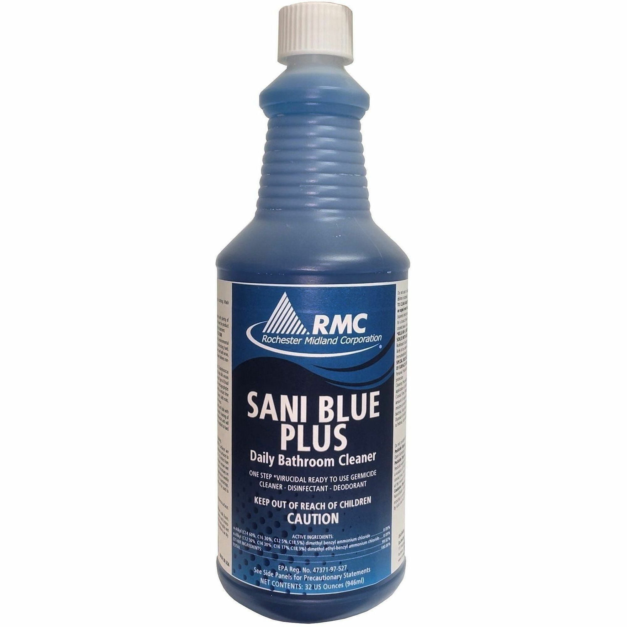 RMC Sani Blue Plus Bathroom Cleaner - Ready-To-Use - 32 fl oz (1 quart) - 1 Each - Disinfectant, Deodorize, Bactericide, Virucidal, Fungicide - Brilliant Blue
