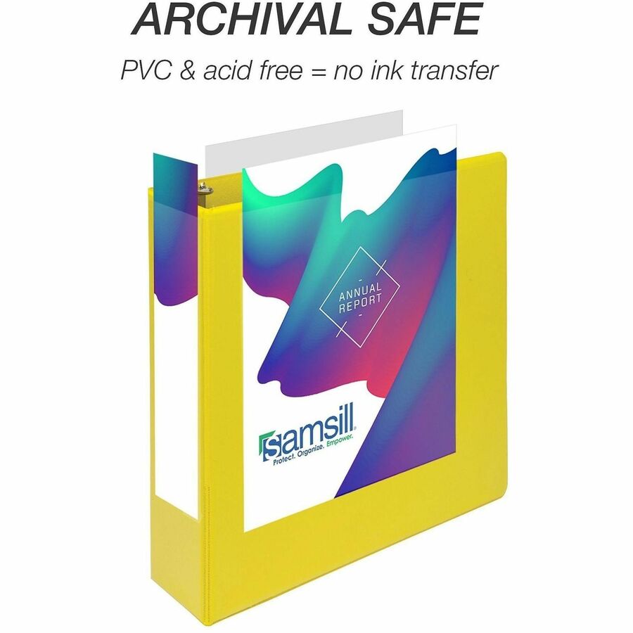 Samsill Durable Three-Ring View Binder - 2" Binder Capacity - 475 Sheet Capacity - 3 x D-Ring Fastener(s) - 2 Internal Pocket(s) - Polypropylene, Chipboard - Yellow - Recycled - Durable, PVC-free, Ink-transfer Resistant, Clear Overlay, Sturdy - 1 Eac