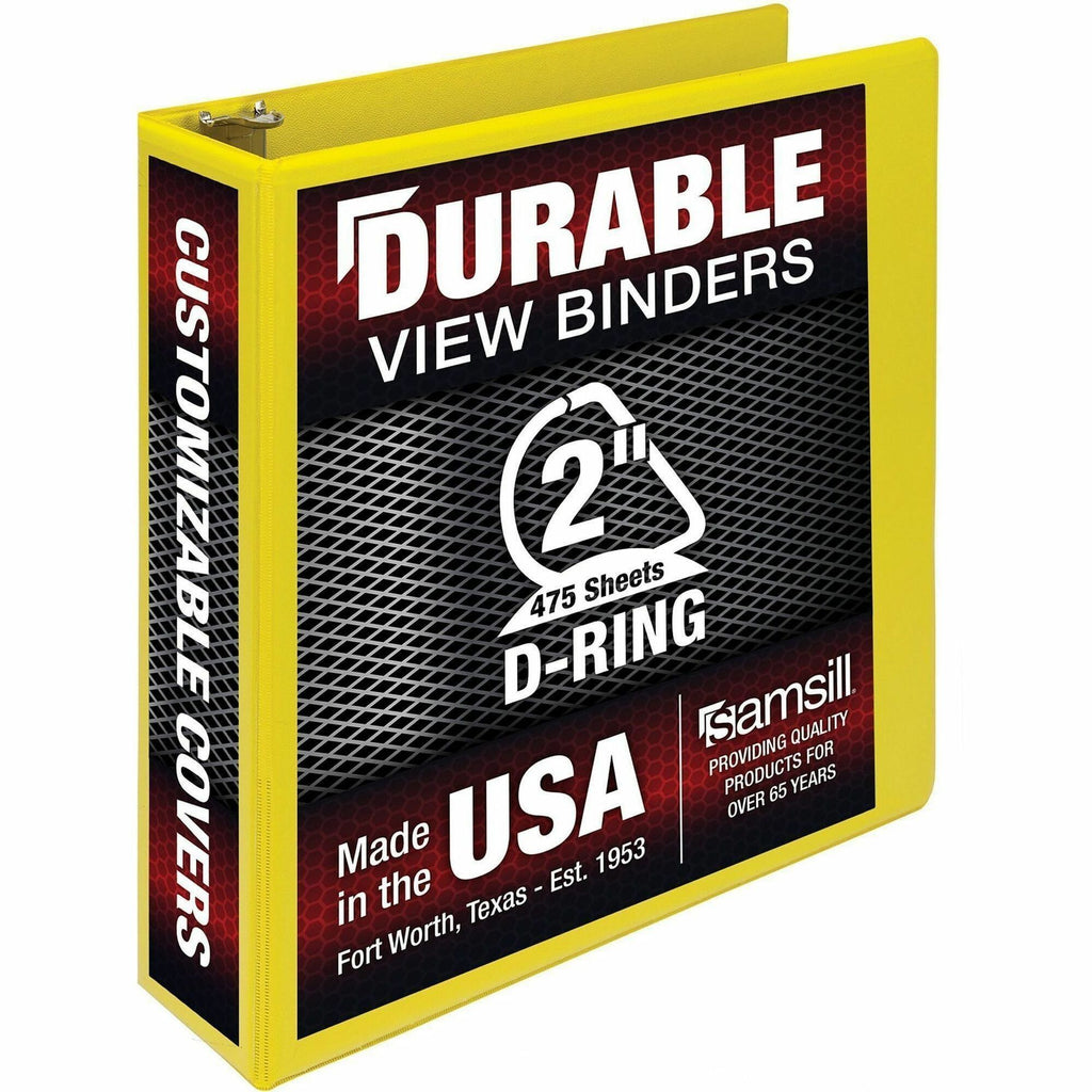 Samsill Durable Three-Ring View Binder - 2" Binder Capacity - 475 Sheet Capacity - 3 x D-Ring Fastener(s) - 2 Internal Pocket(s) - Polypropylene, Chipboard - Yellow - Recycled - Durable, PVC-free, Ink-transfer Resistant, Clear Overlay, Sturdy - 1 Eac