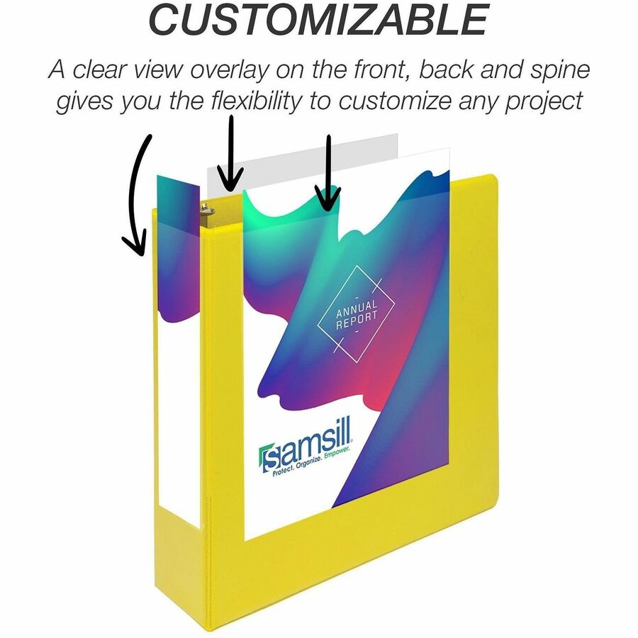 Samsill Durable Three-Ring View Binder - 2" Binder Capacity - 475 Sheet Capacity - 3 x D-Ring Fastener(s) - 2 Internal Pocket(s) - Polypropylene, Chipboard - Yellow - Recycled - Durable, PVC-free, Ink-transfer Resistant, Clear Overlay, Sturdy - 1 Eac