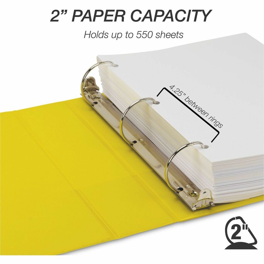 Samsill Durable Three-Ring View Binder - 2" Binder Capacity - 475 Sheet Capacity - 3 x D-Ring Fastener(s) - 2 Internal Pocket(s) - Polypropylene, Chipboard - Yellow - Recycled - Durable, PVC-free, Ink-transfer Resistant, Clear Overlay, Sturdy - 1 Eac