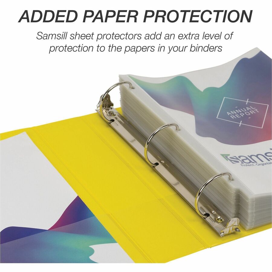 Samsill Durable Three-Ring View Binder - 2" Binder Capacity - 475 Sheet Capacity - 3 x D-Ring Fastener(s) - 2 Internal Pocket(s) - Polypropylene, Chipboard - Yellow - Recycled - Durable, PVC-free, Ink-transfer Resistant, Clear Overlay, Sturdy - 1 Eac