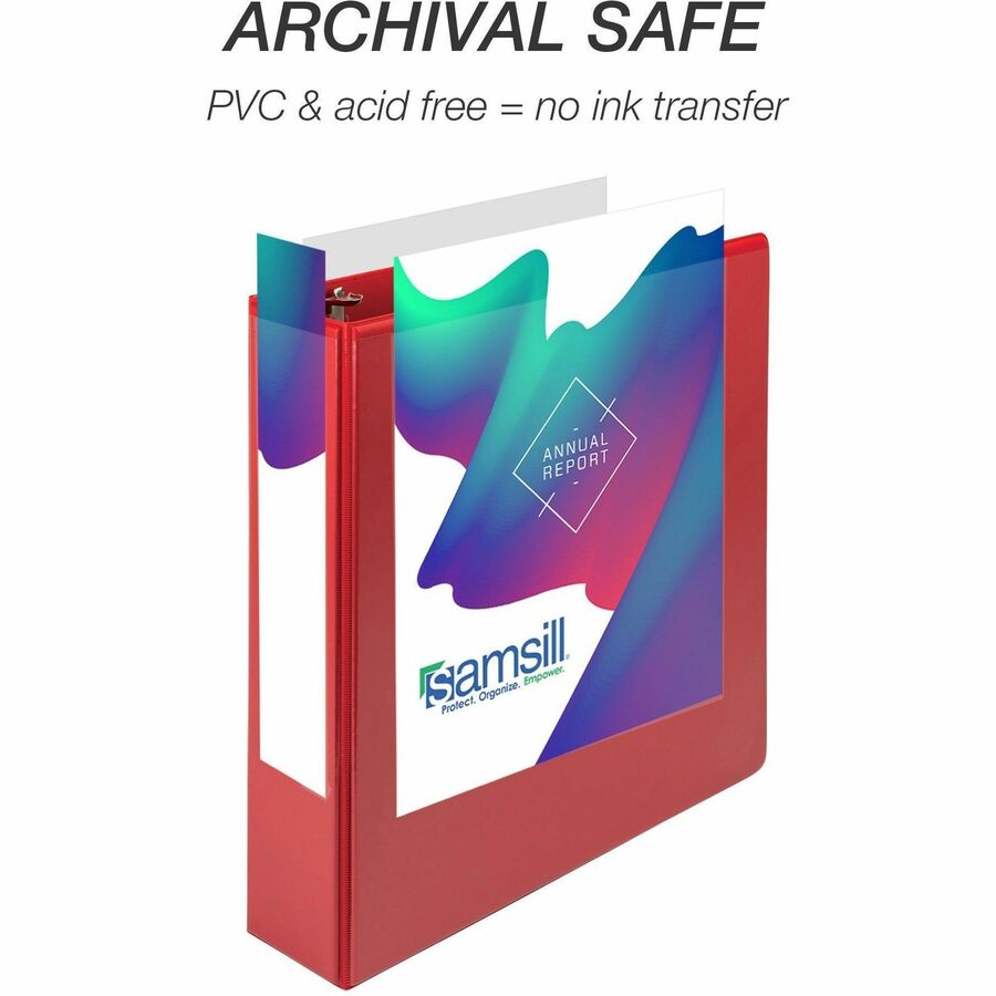 Samsill Durable Three-Ring View Binder - 3" Binder Capacity - 625 Sheet Capacity - 3 x D-Ring Fastener(s) - 2 Internal Pocket(s) - Polypropylene, Chipboard - Red - Recycled - Durable, PVC-free, Ink-transfer Resistant, Clear Overlay, Sturdy - 1 Each - 5