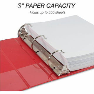 Samsill Durable Three-Ring View Binder - 3" Binder Capacity - 625 Sheet Capacity - 3 x D-Ring Fastener(s) - 2 Internal Pocket(s) - Polypropylene, Chipboard - Red - Recycled - Durable, PVC-free, Ink-transfer Resistant, Clear Overlay, Sturdy - 1 Each