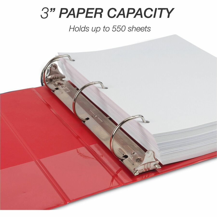 Samsill Durable Three-Ring View Binder - 3" Binder Capacity - 625 Sheet Capacity - 3 x D-Ring Fastener(s) - 2 Internal Pocket(s) - Polypropylene, Chipboard - Red - Recycled - Durable, PVC-free, Ink-transfer Resistant, Clear Overlay, Sturdy - 1 Each