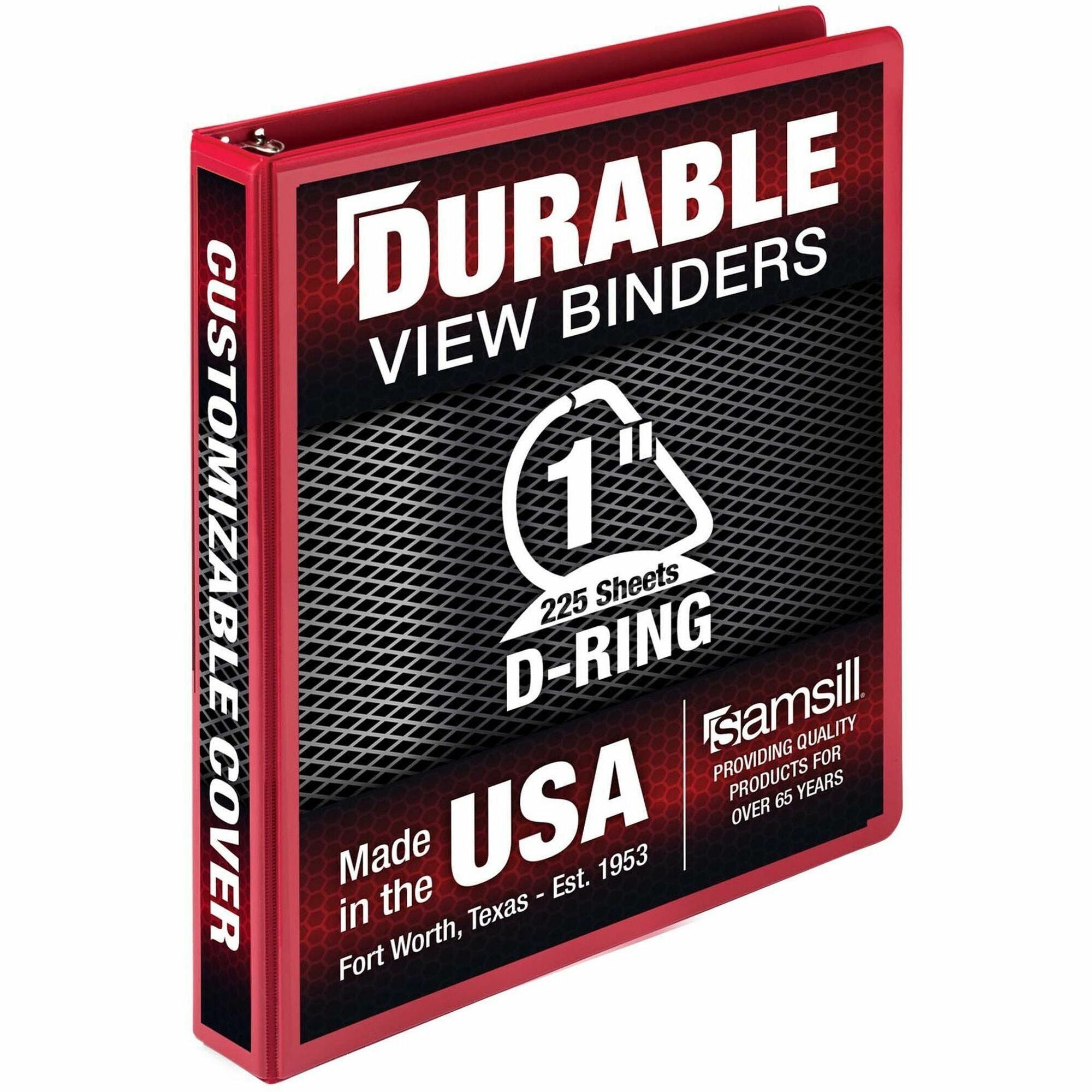 Samsill Durable Three-Ring View Binder - 1" Binder Capacity - 225 Sheet Capacity - 3 x D-Ring Fastener(s) - 2 Internal Pocket(s) - Polypropylene, Chipboard - Red - Recycled - Durable, PVC-free, Ink-transfer Resistant, Clear Overlay, Sturdy - 1 Each - 1