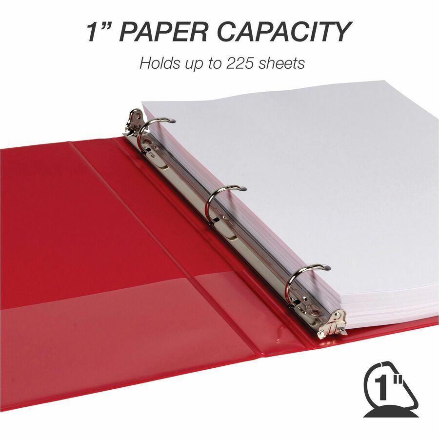 Samsill Durable Three-Ring View Binder - 1" Binder Capacity - 225 Sheet Capacity - 3 x D-Ring Fastener(s) - 2 Internal Pocket(s) - Polypropylene, Chipboard - Red - Recycled - Durable, PVC-free, Ink-transfer Resistant, Clear Overlay, Sturdy - 1 Each - 4