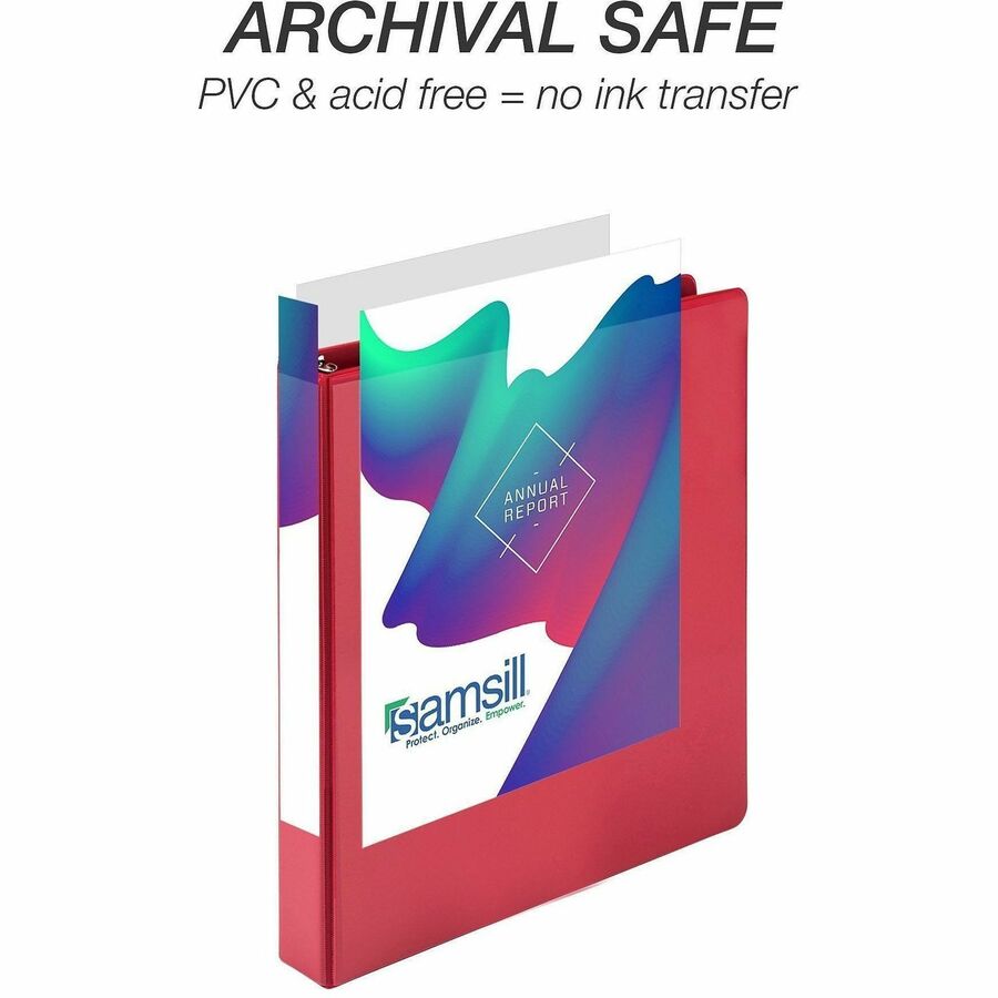 Samsill Durable Three-Ring View Binder - 1" Binder Capacity - 225 Sheet Capacity - 3 x D-Ring Fastener(s) - 2 Internal Pocket(s) - Polypropylene, Chipboard - Red - Recycled - Durable, PVC-free, Ink-transfer Resistant, Clear Overlay, Sturdy - 1 Each
