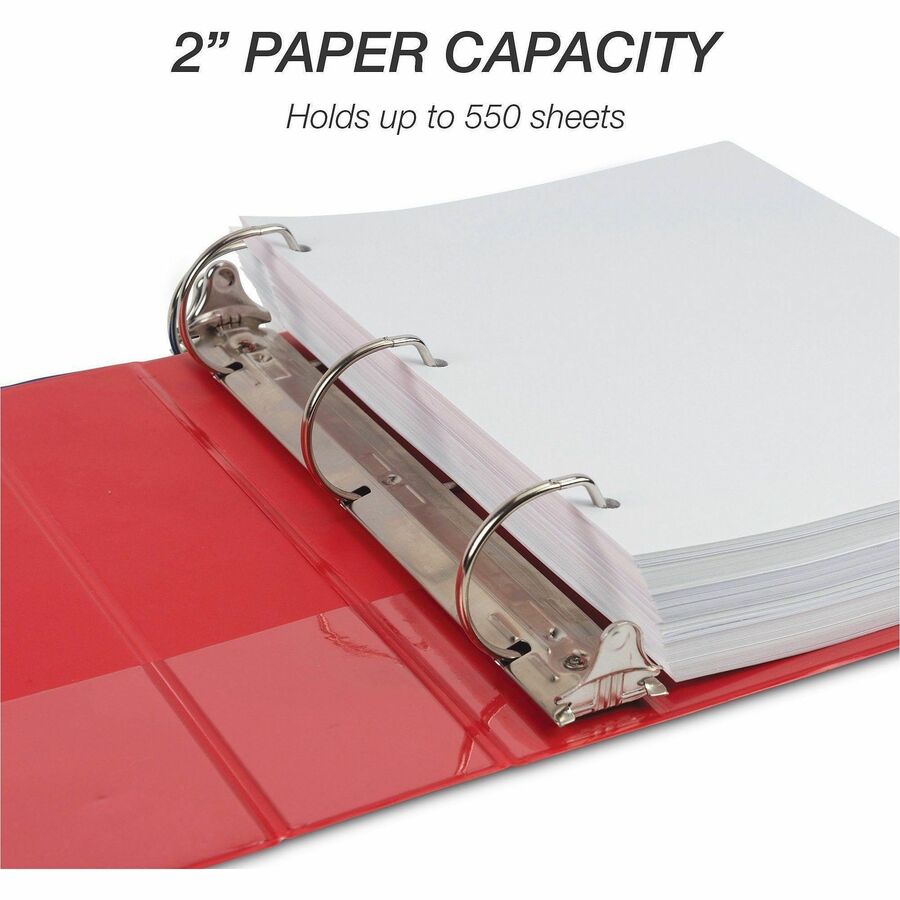 Samsill Durable Three-Ring View Binder - 2" Binder Capacity - 475 Sheet Capacity - 3 x D-Ring Fastener(s) - 2 Internal Pocket(s) - Polypropylene, Chipboard - Red - Recycled - Durable, PVC-free, Ink-transfer Resistant, Clear Overlay, Sturdy - 1 Each