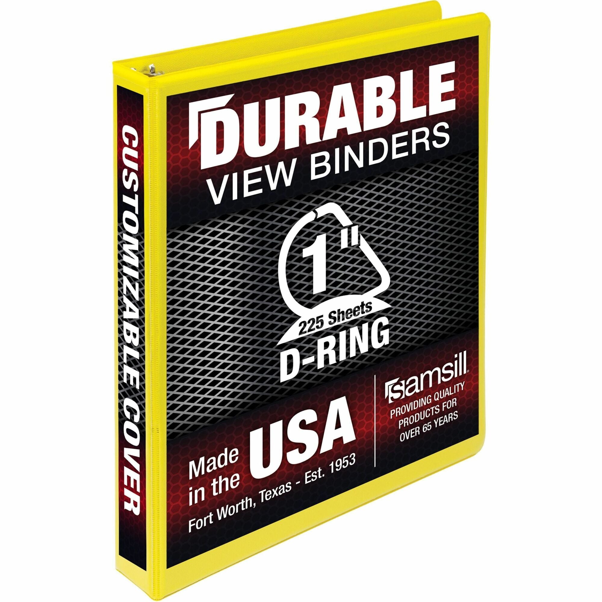 Samsill Durable Three-Ring View Binder - 1" Binder Capacity - 225 Sheet Capacity - 3 x D-Ring Fastener(s) - 2 Internal Pocket(s) - Polypropylene, Chipboard - Yellow - Recycled - Durable, PVC-free, Ink-transfer Resistant, Clear Overlay, Sturdy - 1 Eac