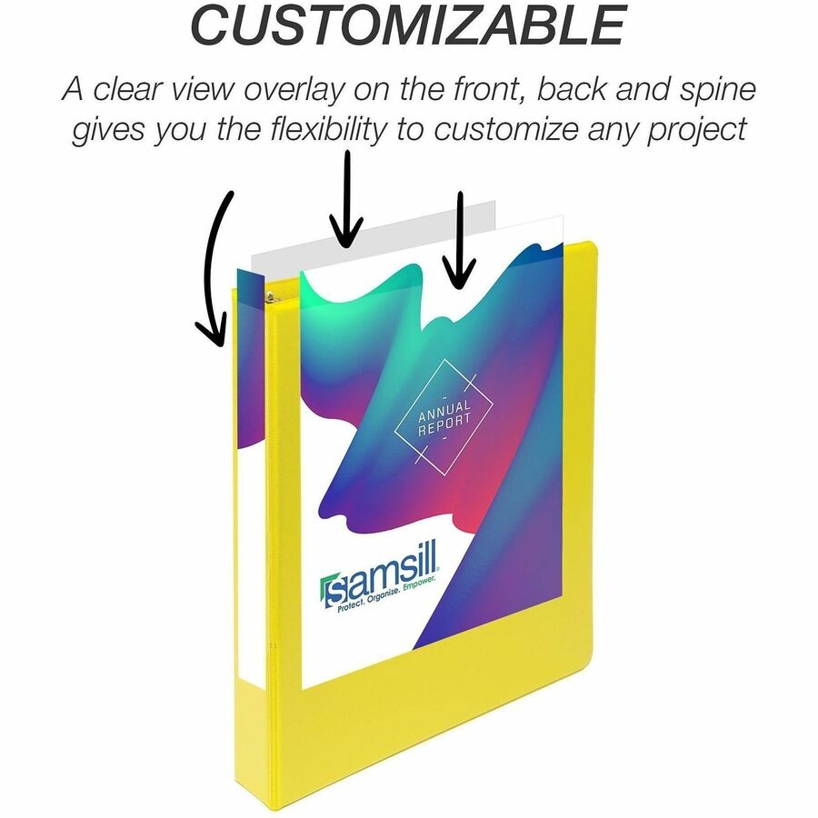 Samsill Durable Three-Ring View Binder - 1" Binder Capacity - 225 Sheet Capacity - 3 x D-Ring Fastener(s) - 2 Internal Pocket(s) - Polypropylene, Chipboard - Yellow - Recycled - Durable, PVC-free, Ink-transfer Resistant, Clear Overlay, Sturdy - 1 Eac