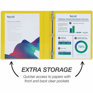 Samsill Durable Three-Ring View Binder - 1" Binder Capacity - 225 Sheet Capacity - 3 x D-Ring Fastener(s) - 2 Internal Pocket(s) - Polypropylene, Chipboard - Yellow - Recycled - Durable, PVC-free, Ink-transfer Resistant, Clear Overlay, Sturdy - 1 Eac