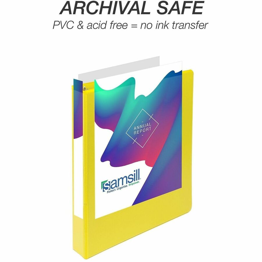 Samsill Durable Three-Ring View Binder - 1" Binder Capacity - 225 Sheet Capacity - 3 x D-Ring Fastener(s) - 2 Internal Pocket(s) - Polypropylene, Chipboard - Yellow - Recycled - Durable, PVC-free, Ink-transfer Resistant, Clear Overlay, Sturdy - 1 Eac