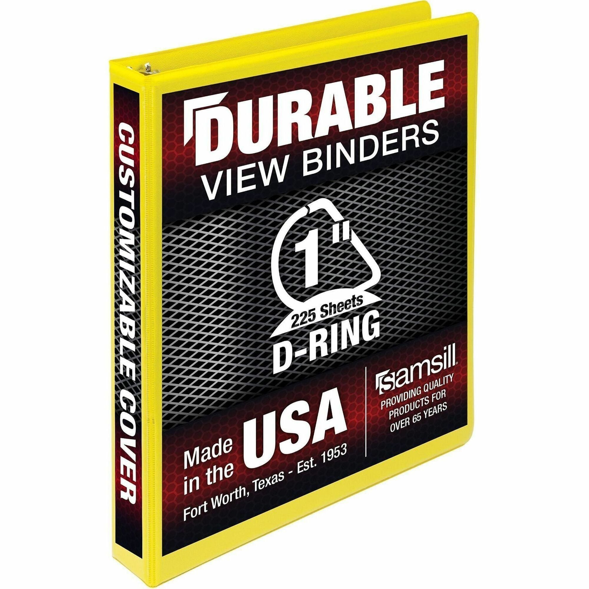 Samsill Durable Three-Ring View Binder - 1" Binder Capacity - 225 Sheet Capacity - 3 x D-Ring Fastener(s) - 2 Internal Pocket(s) - Polypropylene, Chipboard - Yellow - Recycled - Durable, PVC-free, Ink-transfer Resistant, Clear Overlay, Sturdy - 1 Eac