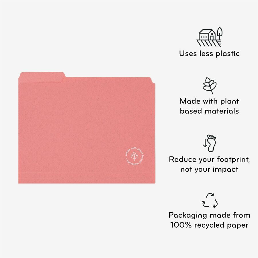 U-Eco Poly File Folders, 1/3 Cut Tabs: Assorted, Letter Size, 0.5" Expansion, Assorted Colors, 24/Pack