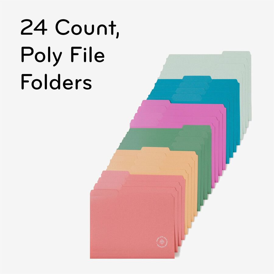 U-Eco Poly File Folders, 1/3 Cut Tabs: Assorted, Letter Size, 0.5" Expansion, Assorted Colors, 24/Pack