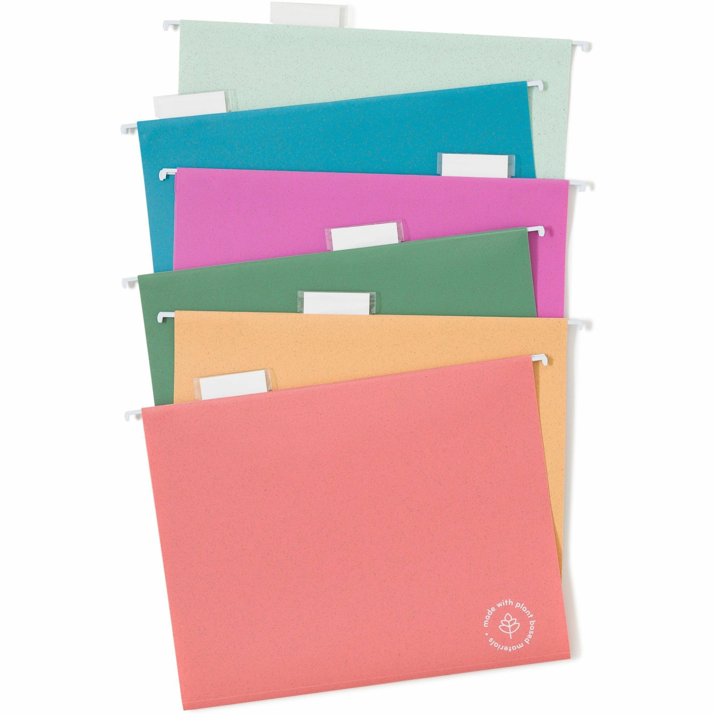 U-Eco Hanging File Folders, Letter Size, 1/5-Cut Tabs, Assorted, 12/Pack