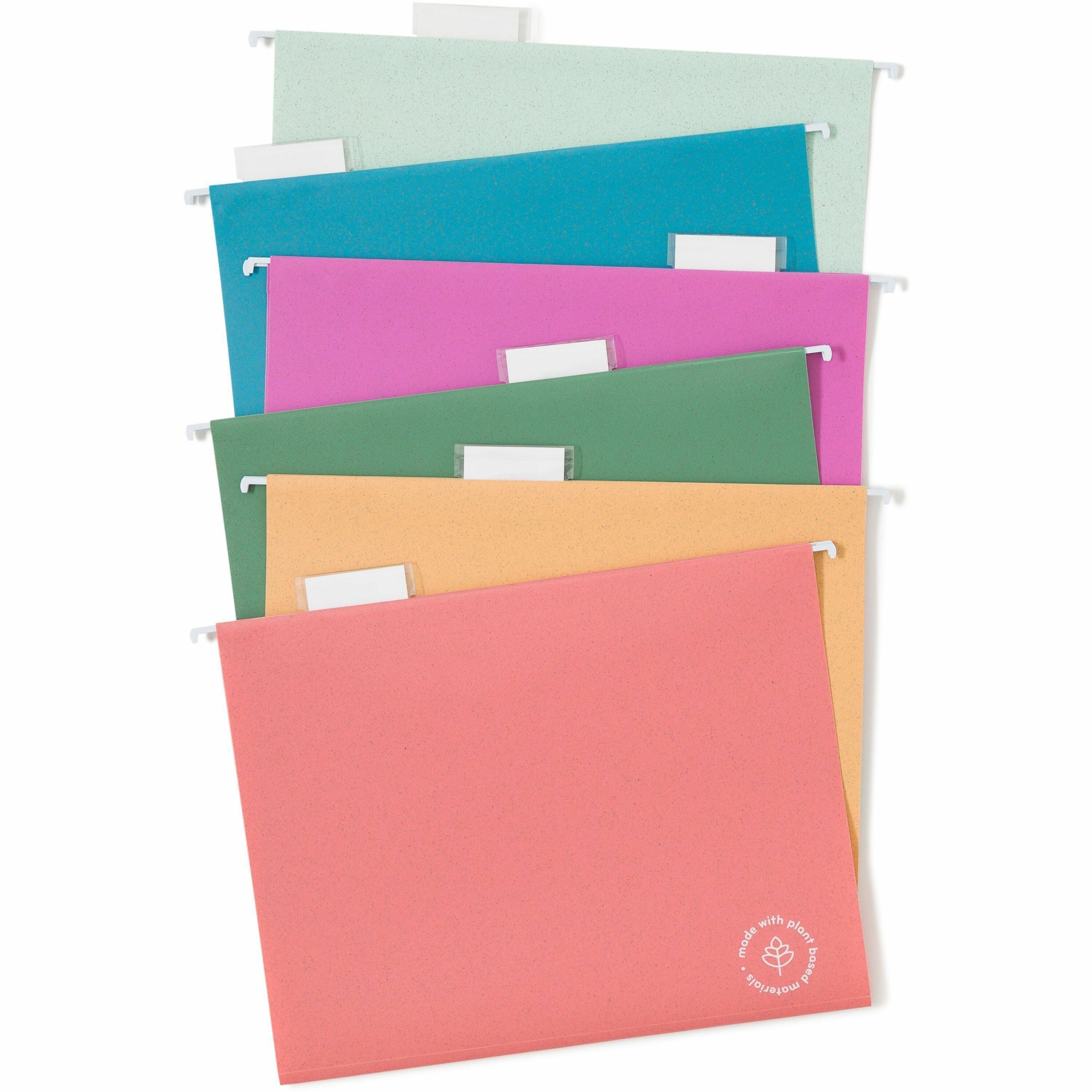 U-Eco Hanging File Folders, Letter Size, 1/5-Cut Tabs, Assorted, 12/Pack