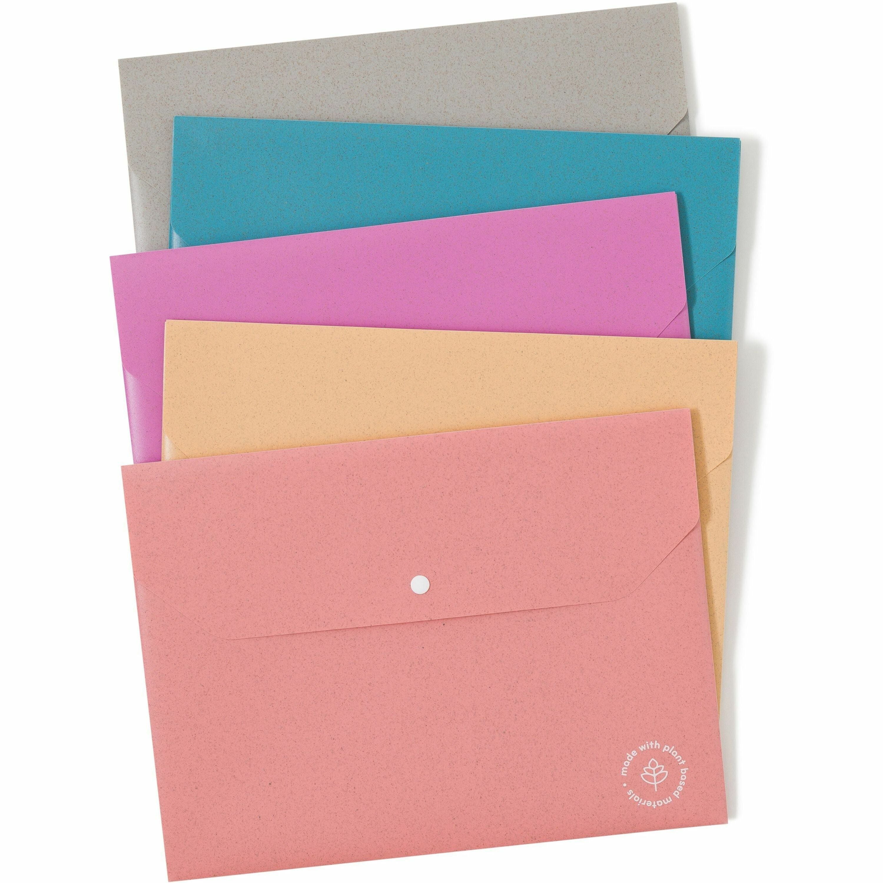 U-Eco Document Holder, 0.59" Expansion, 1 Section, Snap Button Closure, Letter Size, Assorted Colors, 10/Pack